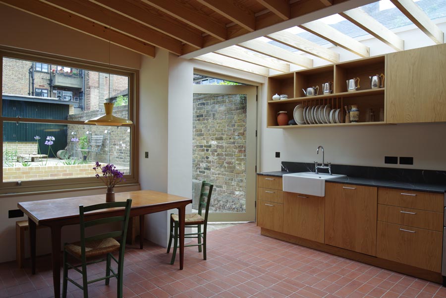 Staffs red quarry tiles in the new kitchen at the Van Gogh House in London